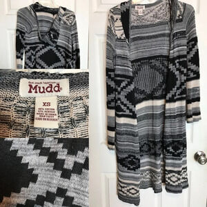 Women's Long Sweater Hoodie Pattern Black XS